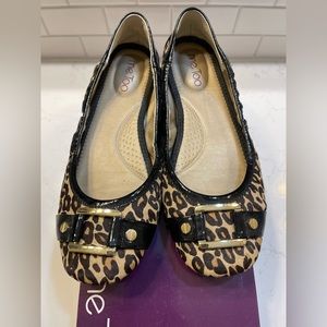 Me Too Leopard print flats with gold gold buckle